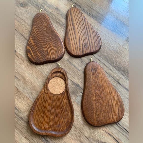 Fred Press Dining Set Of 4 Serv Wood Pear Shaped Coaster Appetizers Trays Styson Art Product